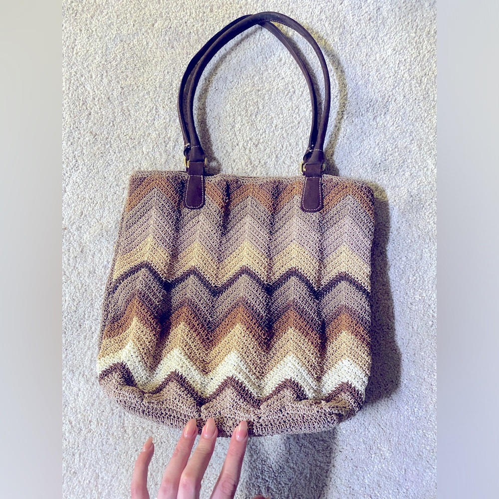 Tote Style Purse ZigZag Pattern Hand Crocheted